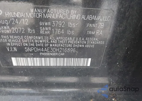 2013 Hyundai Elantra Gls from USA, damaged, VIN 5NPDH4AE3DH216896